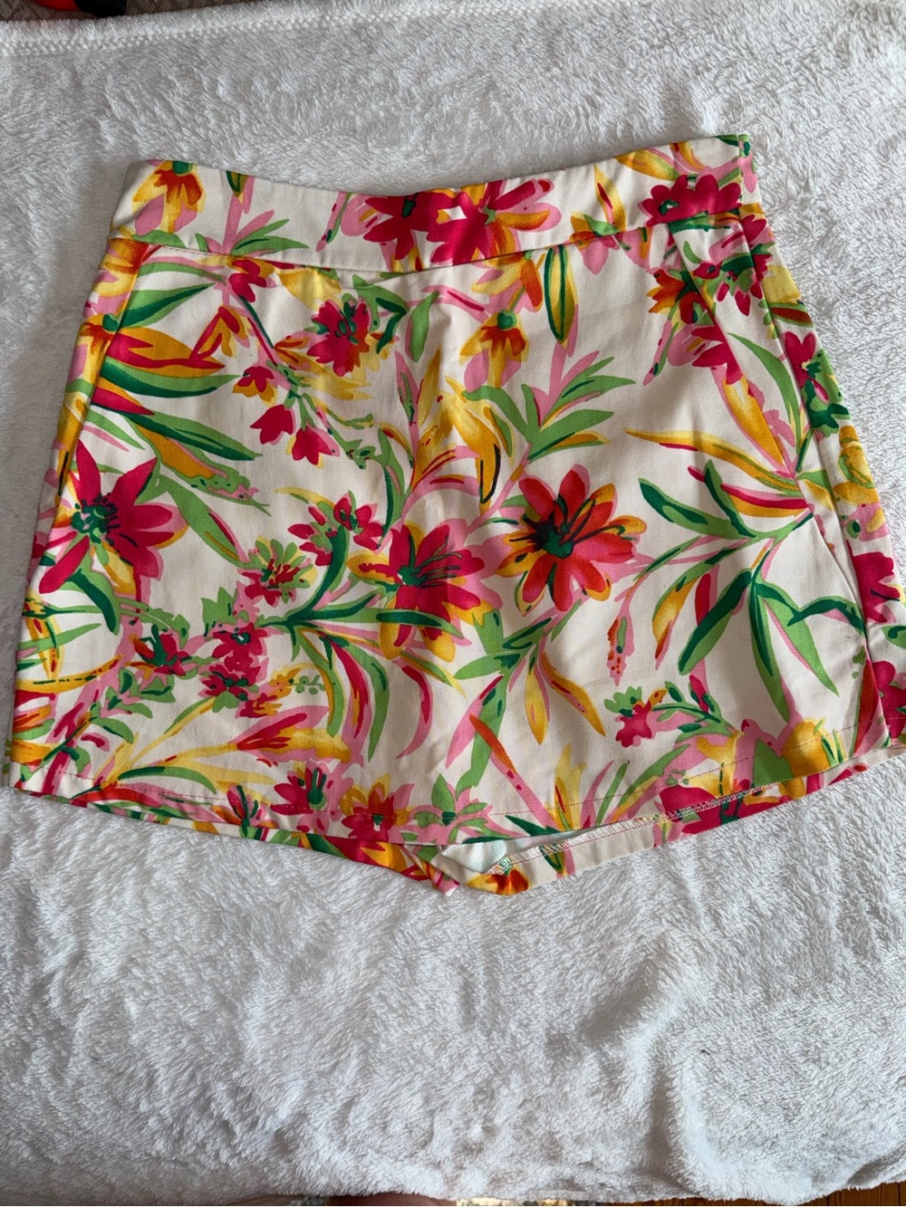Bright Floral Skort with Pockets | Pink Yellow Green Tropical Print